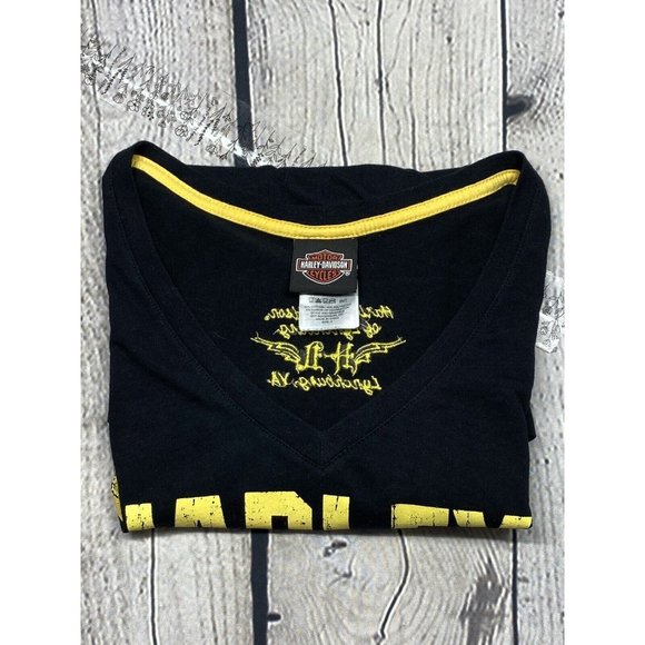 Harley Davidson Womens V Neck Graphic T Shirt Size S Lynchburg Va. Embroidered - Picture 12 of 12